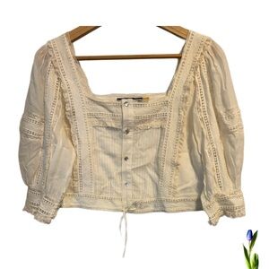 Ralph Lauren of white Blouse with Square Neckline and Puff Sleeves Size 4